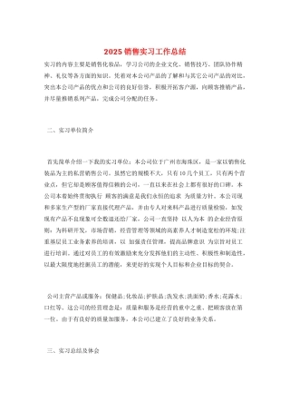 2025销售实习工作总结