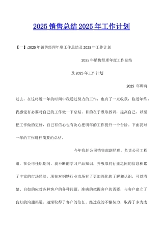 2025销售总结2025年工作计划