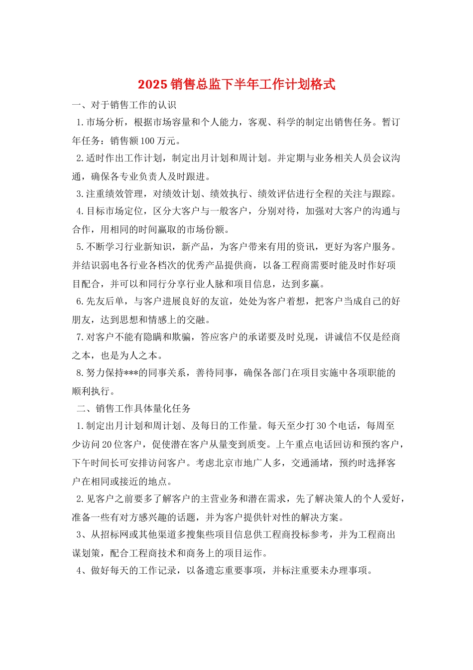 2025销售总监下半年工作计划格式_第1页
