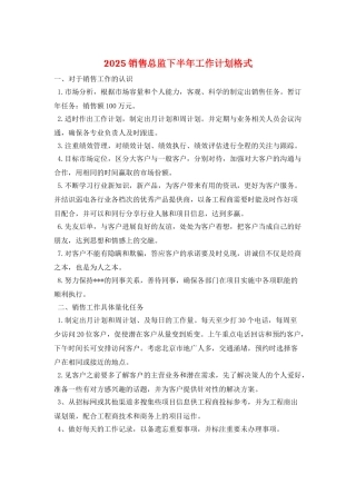 2025销售总监下半年工作计划格式