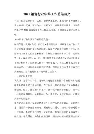 2025销售行业年终工作总结范文