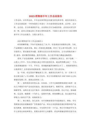 2025销售部半年工作总结报告