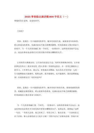 2025青春励志演讲稿800字范文(一)