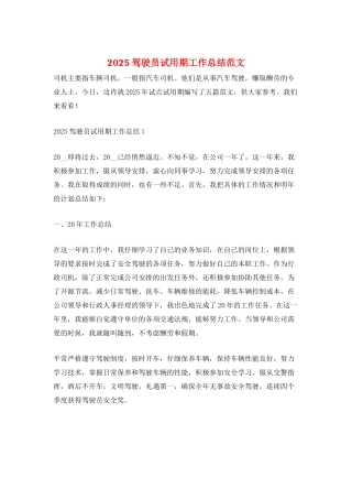 2025驾驶员试用期工作总结范文