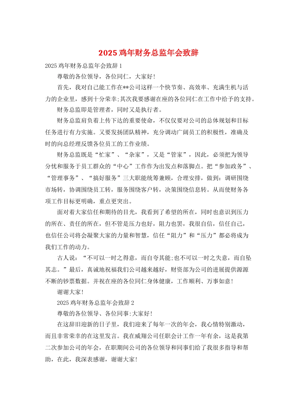 2025鸡年财务总监年会致辞_第1页