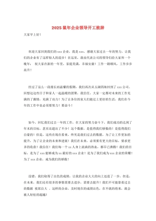 2025鼠年企业领导开工致辞
