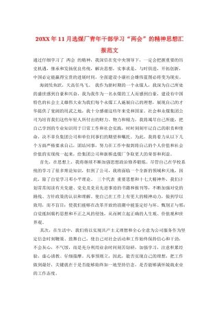 20XX年11月选煤厂青年干部学习“两会”的精神思想汇报范文
