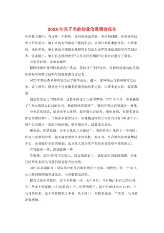 20XX年关于当前创业信息调查报告