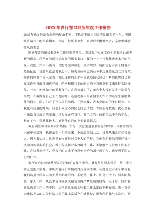 20XX年农行窗口财务年度工作报告