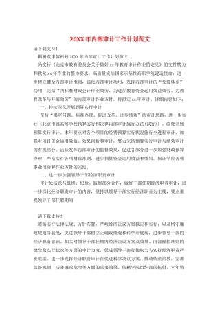 20XX年内部审计工作计划范文