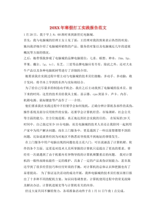 20XX年寒假打工实践报告范文