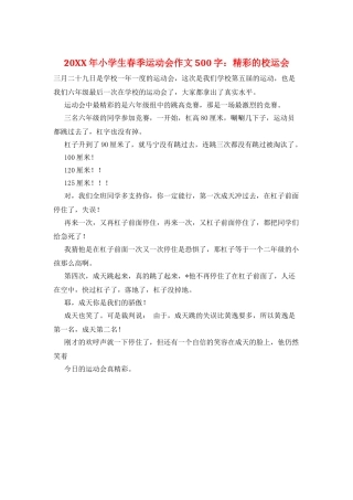 20XX年小学生春季运动会作文500字：精彩的校运会