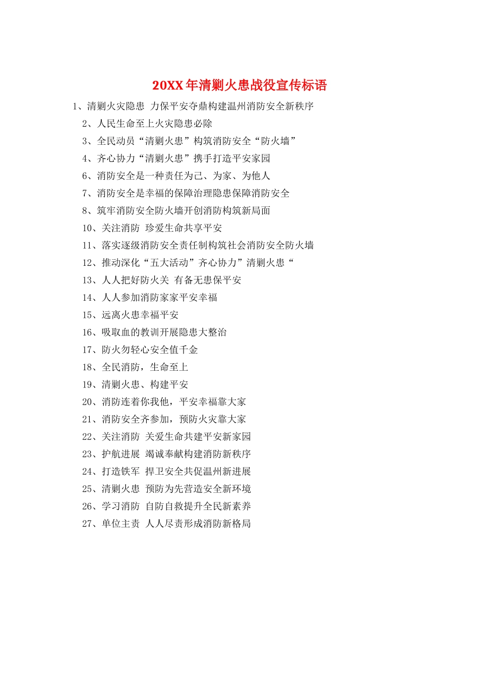 20XX年清剿火患战役宣传标语_第1页
