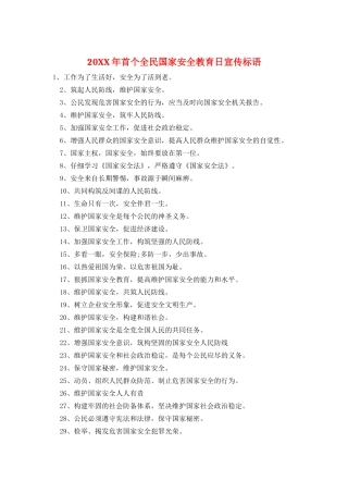 20XX年首个全民国家安全教育日宣传标语