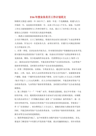 216年度业务员月工作计划范文