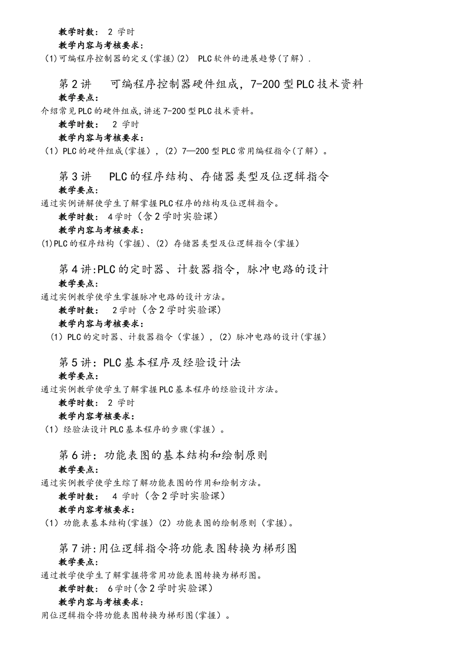4个《可编程控制器PLC》课程教学大纲_第2页