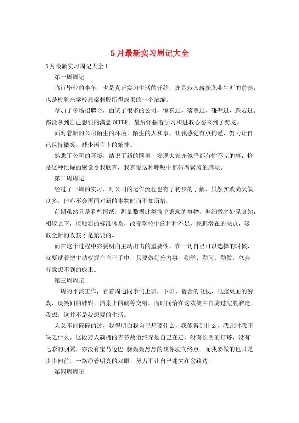 5月最新实习周记大全_第1页