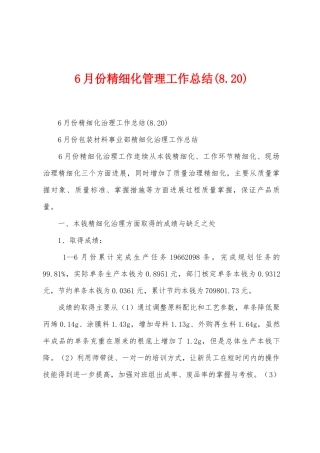 6月份精细化管理工作总结