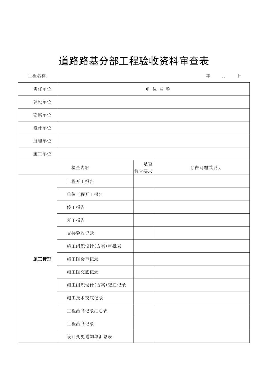 6道路路基分部工程验收资料审查表_第1页