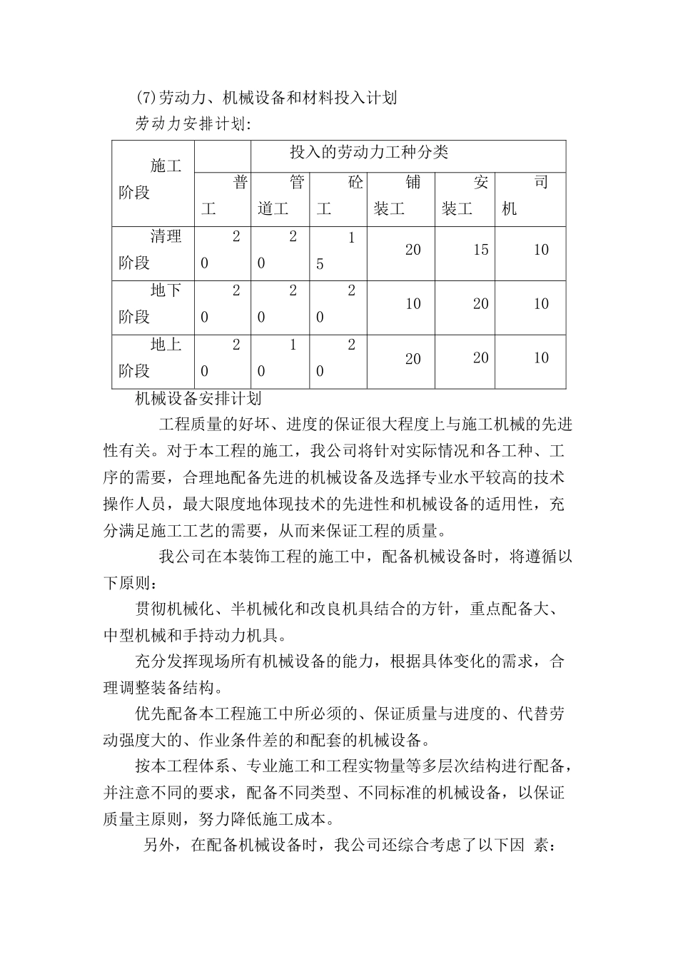7.劳动力、机械设备和材料投入计划分_第1页