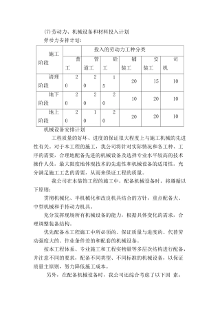 7.劳动力、机械设备和材料投入计划分