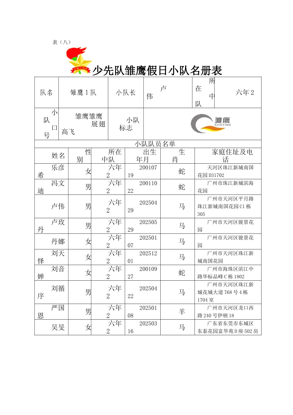 8-9少先队雏鹰小队活动记录册1_第1页