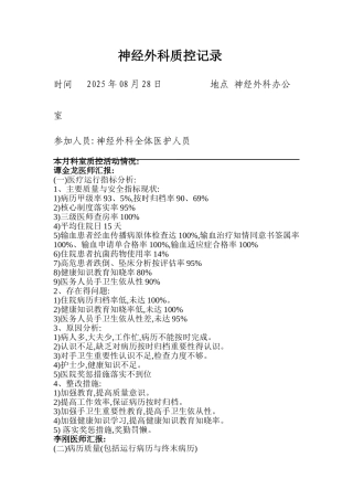 8月质控小组会议记录