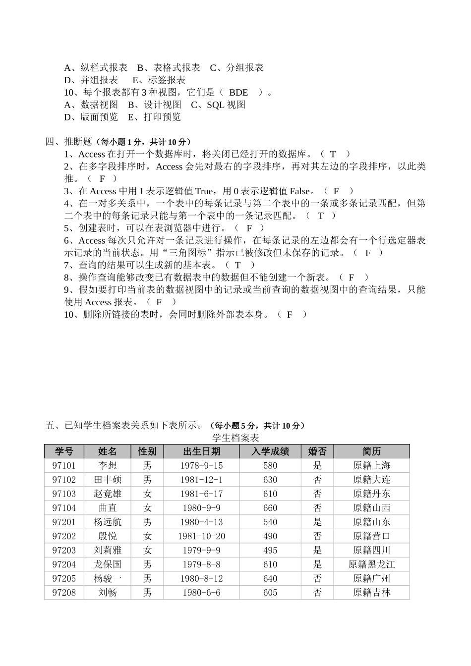 Access理论考试题B卷-答案_第3页
