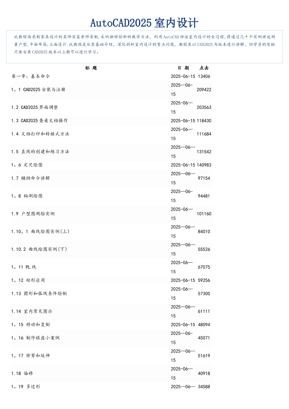 AutoCAD2025室内设计教学大纲_第1页
