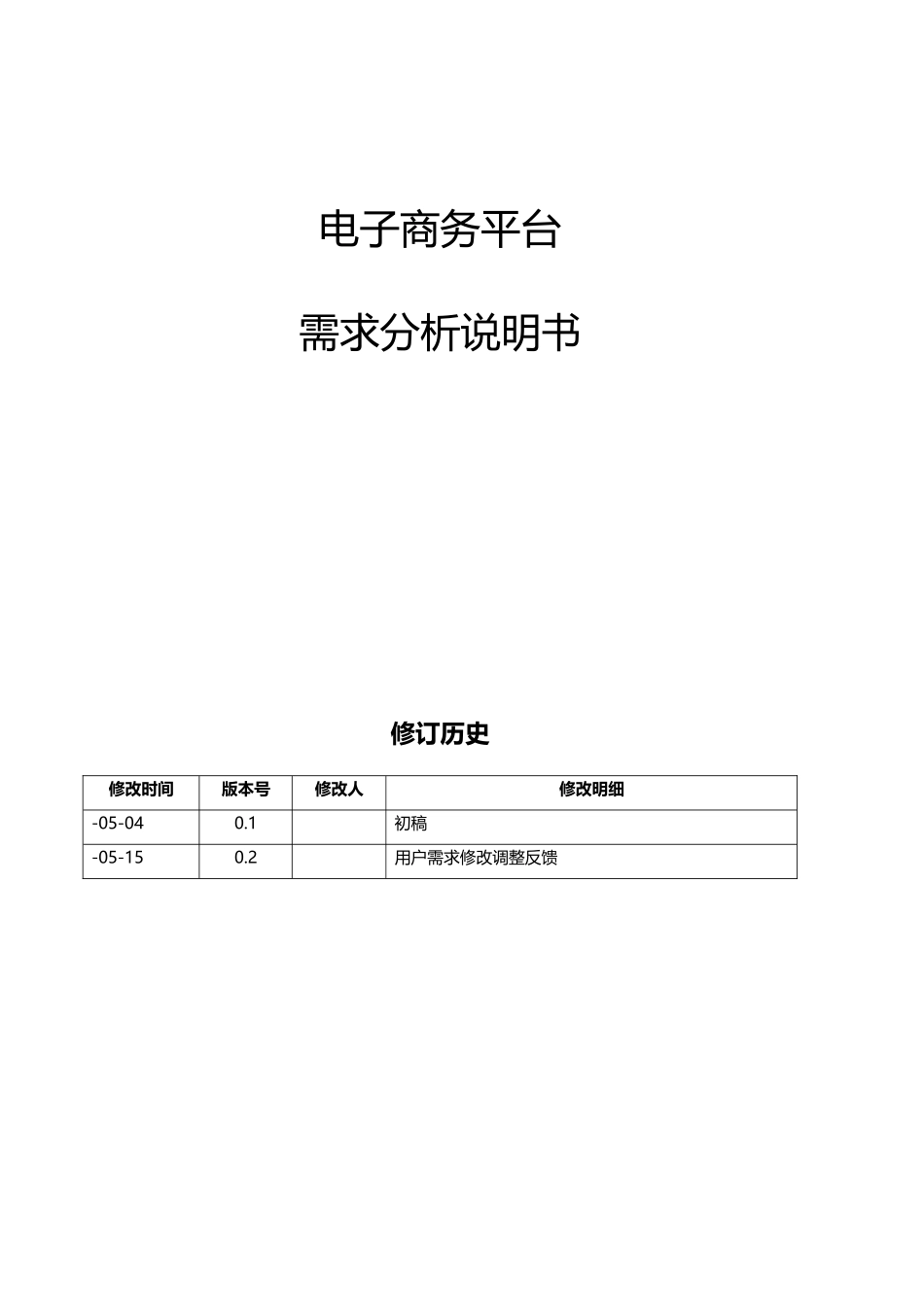BC电子商务平台需求分析说明指导书v_第1页