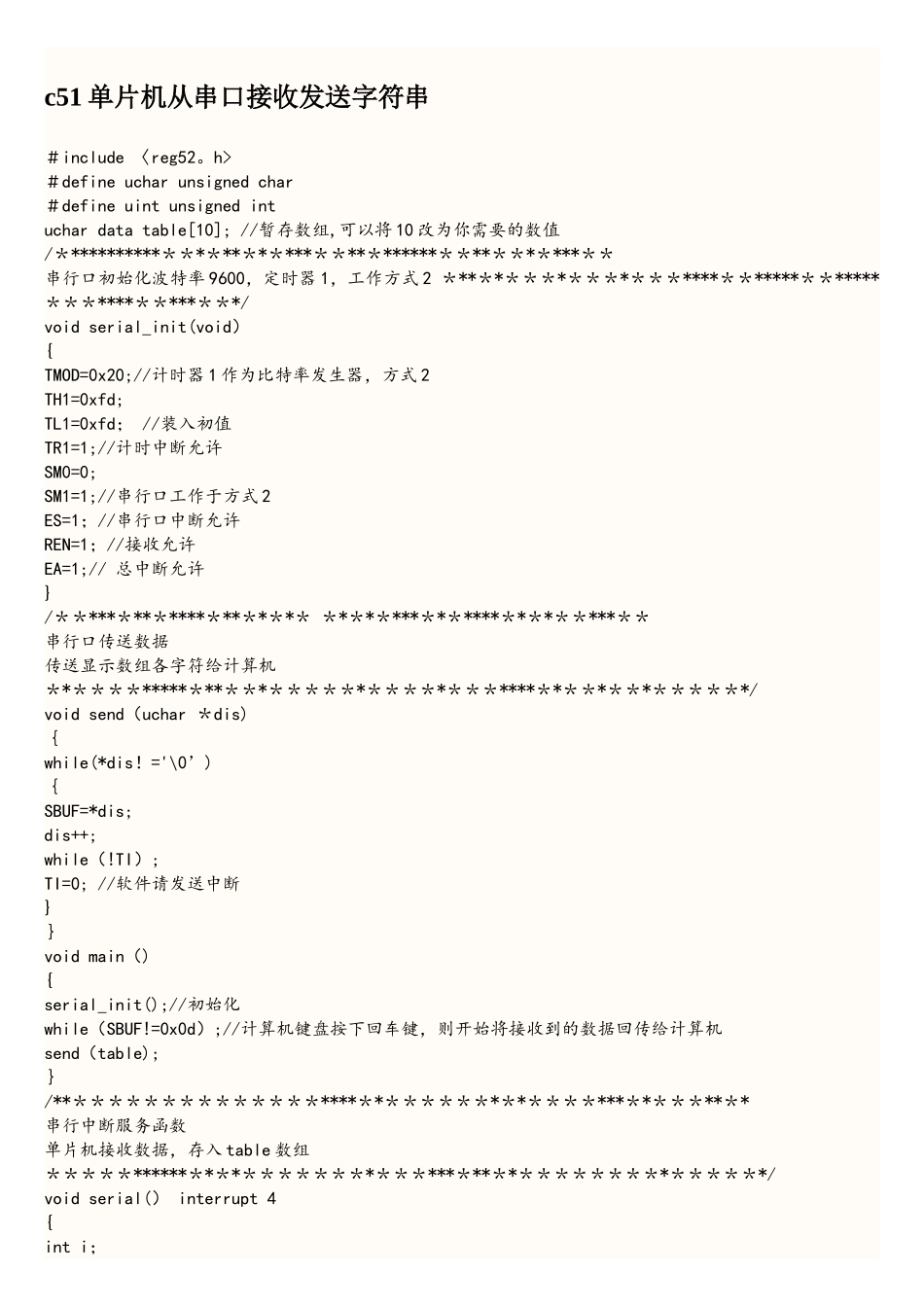 c51单片机从串口接收发送字符串_第1页