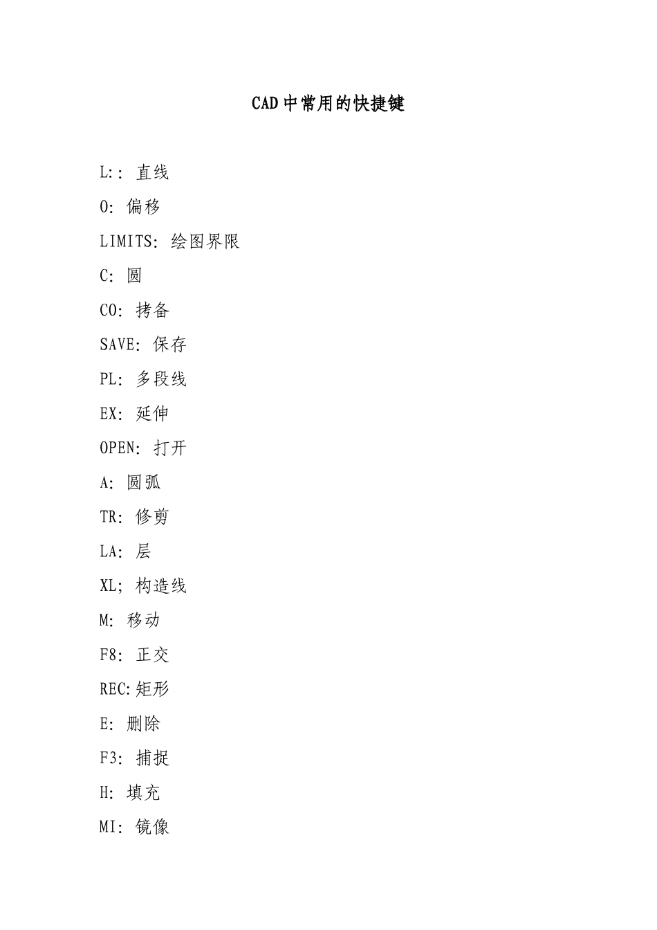 CAD中常用的快捷键_第1页