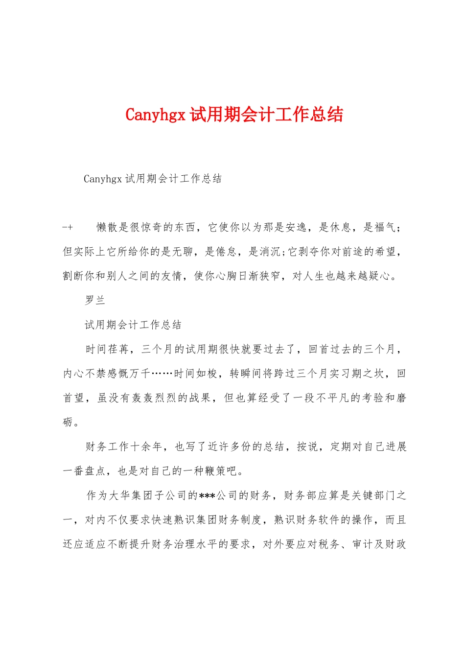 Canyhg试用期会计工作总结_第1页