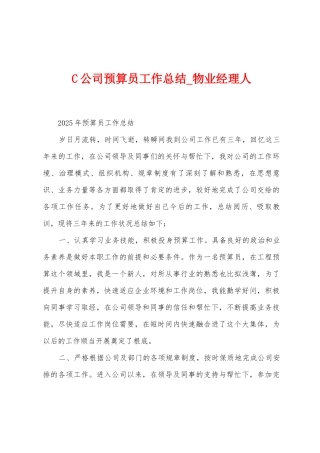 C公司预算员工作总结