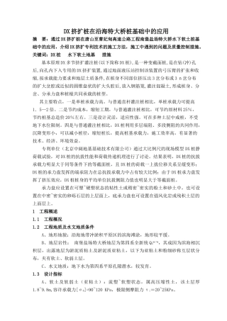 DX挤扩桩施工在沿海特大桥桩基础中的应用