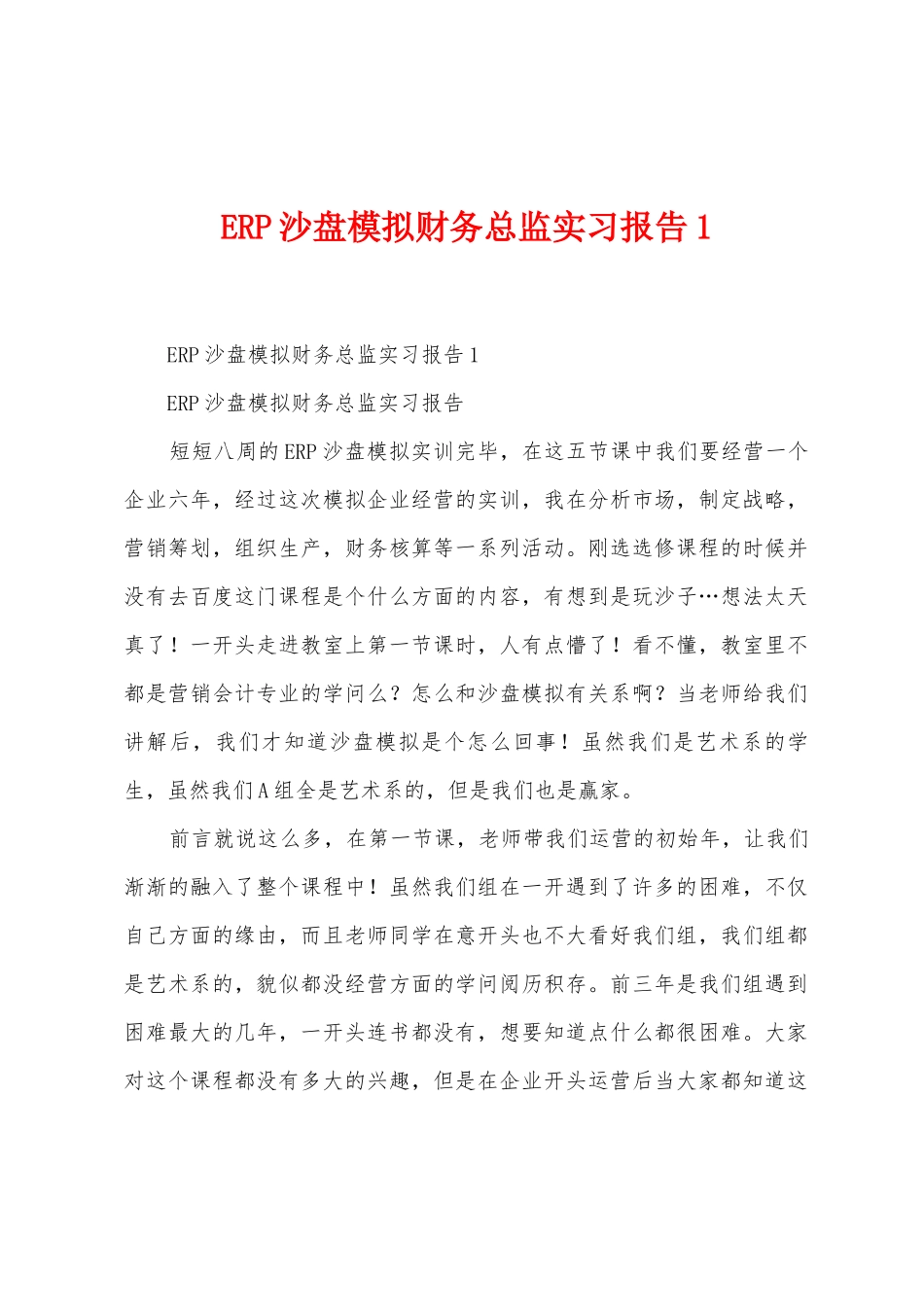 ERP沙盘模拟财务总监实习报告_第1页