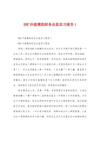 ERP沙盘模拟财务总监实习报告
