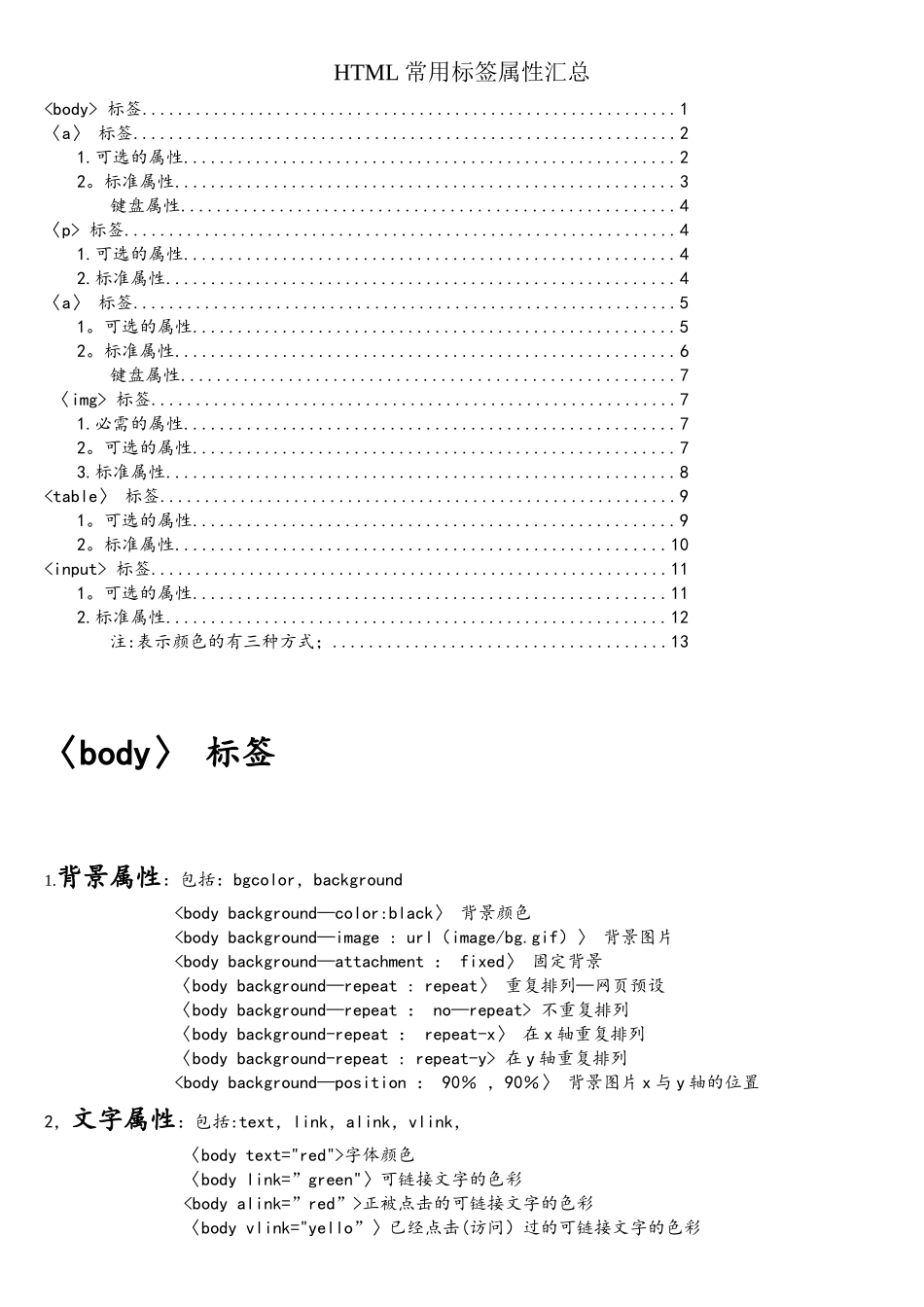 HTML常用标签属性汇总_第1页