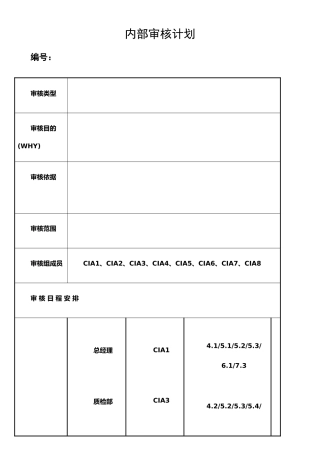 ISO审核员内部审核计划