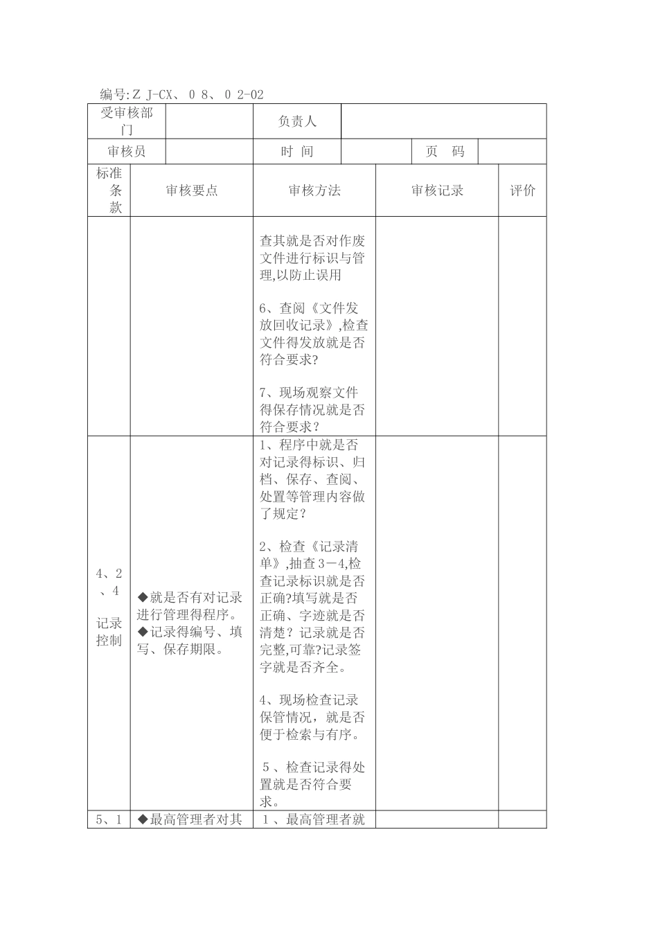 ISO质量管理体系内审检查表_第3页
