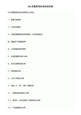 ISO质量管理体系标准表格
