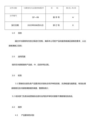 ISO质量认证手册-与顾客有关过程控制程序