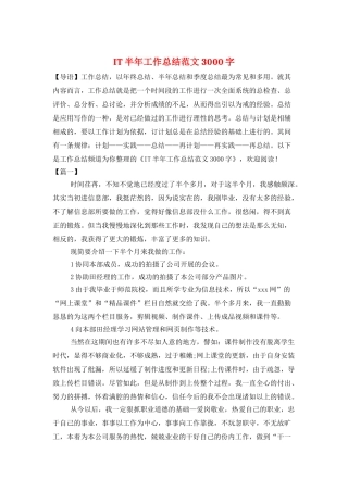 IT半年工作总结范文3000字