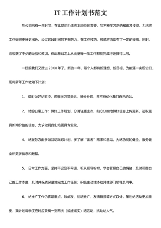 IT工作计划书范文
