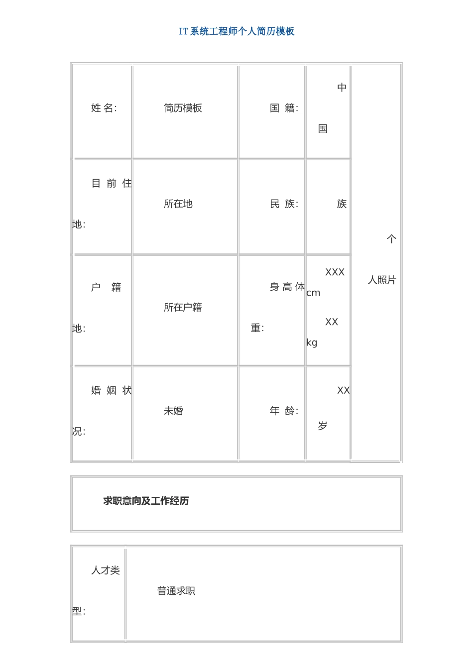 IT系统工程师-个人简历模板_第1页