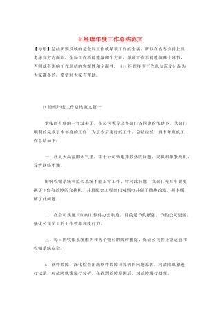 it经理年度工作总结范文