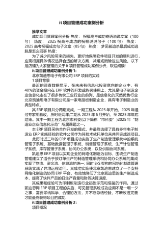 it项目管理成功案例分析