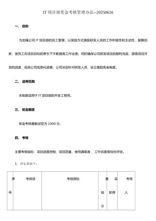 IT项目部奖金考核管理办法--20250619
