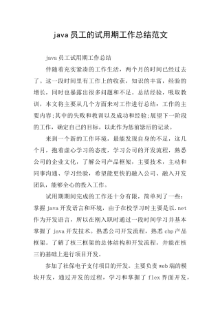 java员工的试用期工作总结范文