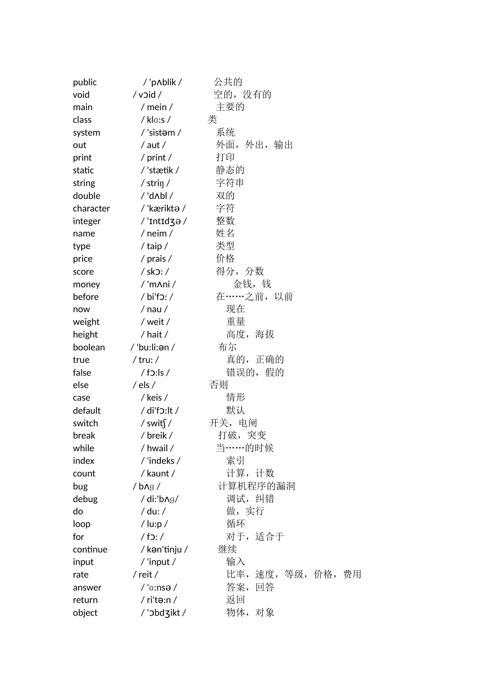 Java基础英语单词表_第1页